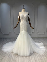 Ostty Off-Shoulder Fishtail Wedding Dress with Tulle Train OST-MF016-25 (Wholesale)